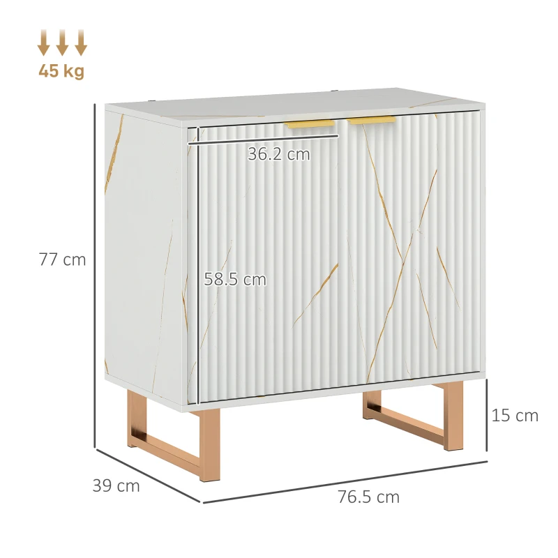 HOMCOM Bufet pentru living, mobilier de depozitare stil modern cu dulap cu 2 uși canelate, poliță reglabilă, picioare din metal, alb