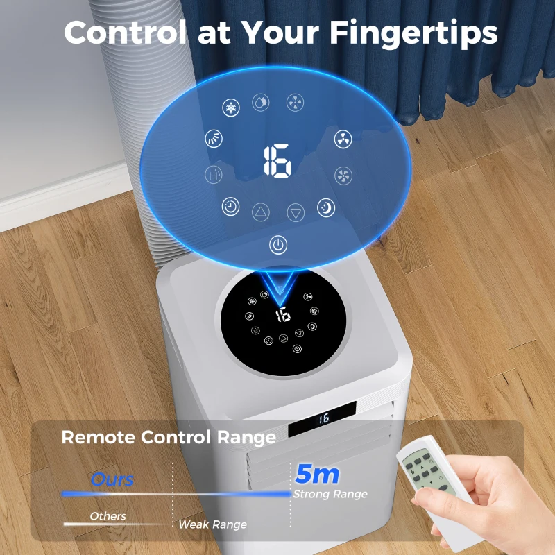 HOMCOM 10000 BTU Air Conditioning Unit, 3-in-1 Portable Air Conditioner, Dehumidifier, Cooling Fan with Remote Control, Digital Display, 2 Speeds, 24H Timer, Window Venting Kit, 22m²