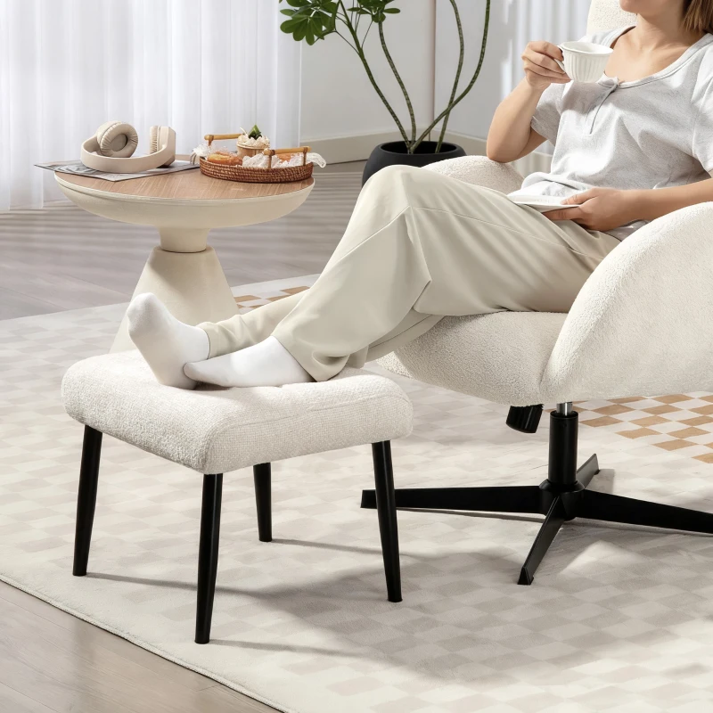 HOMCOM Taburete con cojín suave, patas de acero, reposapiés de chenilla, 45 x 41 x 38 cm, blanco crema