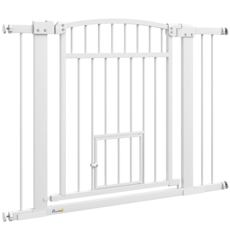 PawHut Barieră de siguranță pentru câini, sistem dublu de închidere, montaj prin presiune sau găurire, lățime 76-104 cm, alb