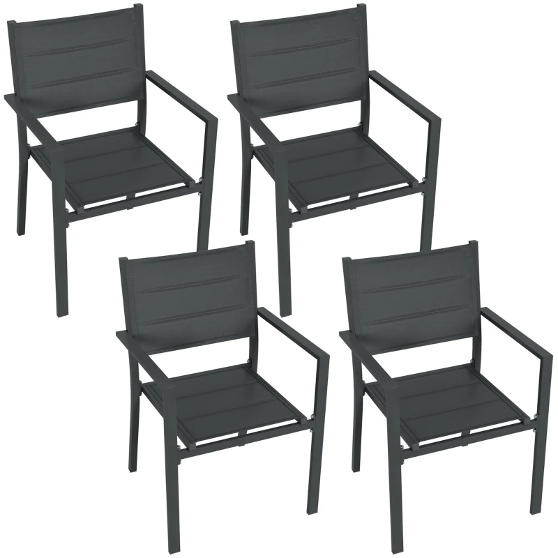 Outsunny Set de 4 scaune de grădină stivabile din aluminiu și textilenă cu cotiere, set de 4 piese pentru exterior