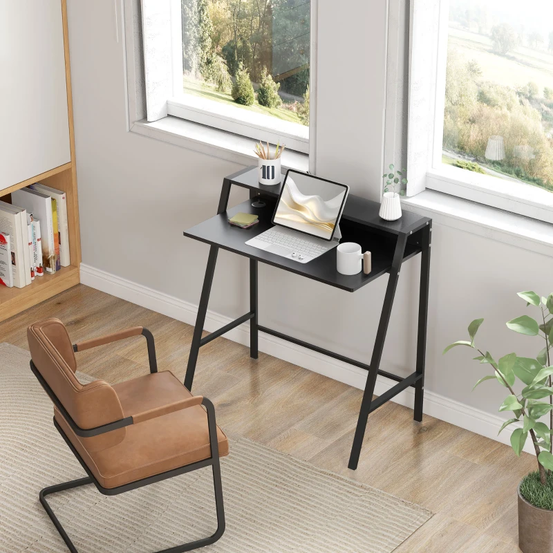 HOMCOM bureau, computertafel, bureau, werktafel met kabeldoorvoer, lade, MDF metaal zwart 84 x 45 x 85 cm