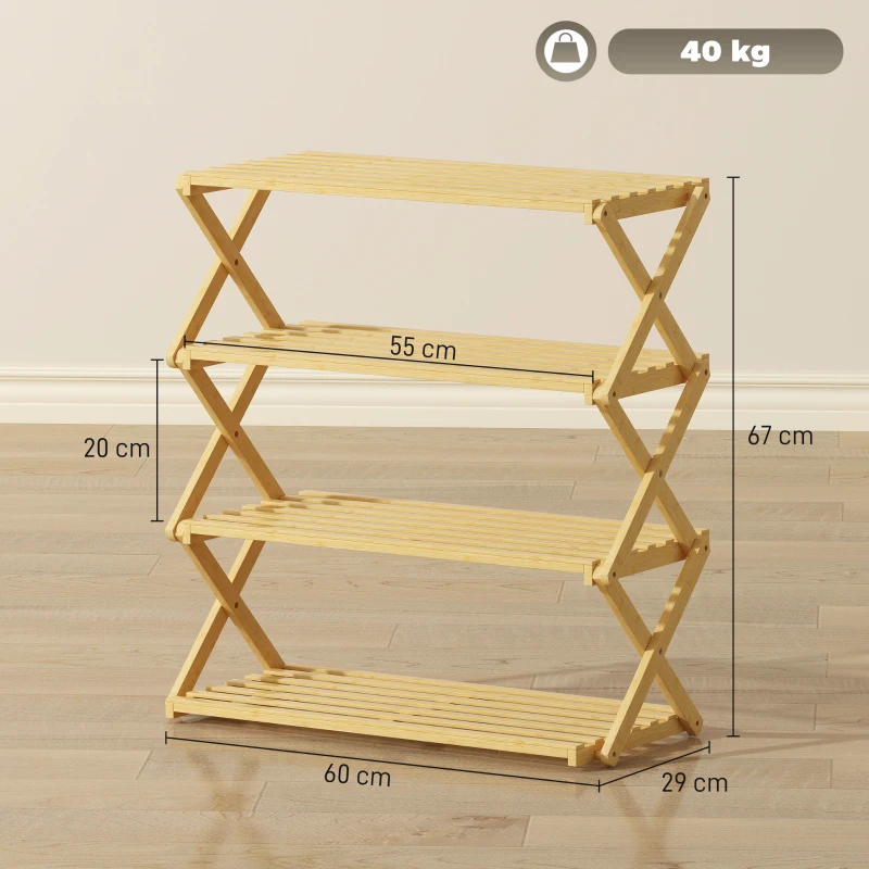 HOMCOM Zapatero Estrecho de Bambú Zapatero Vertical Plegable de 4 Niveles Sin Instalación Natural