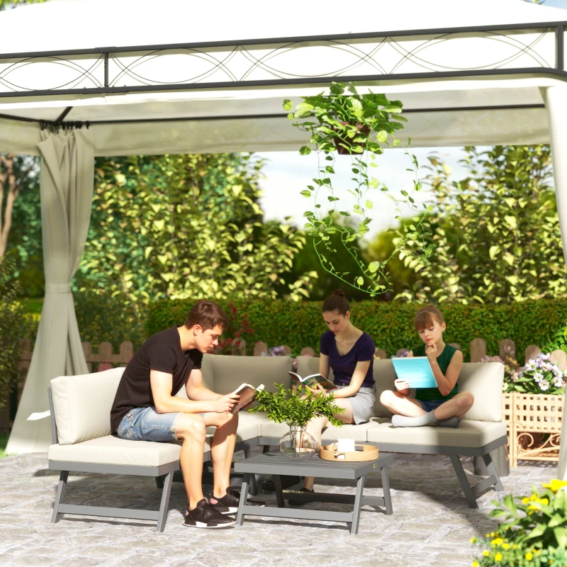 Outsunny Set mobilier de grădină colțar și convertibil 4 piese cu 2 canapele, 1 fotoliu de colț și 1 măsuță de cafea