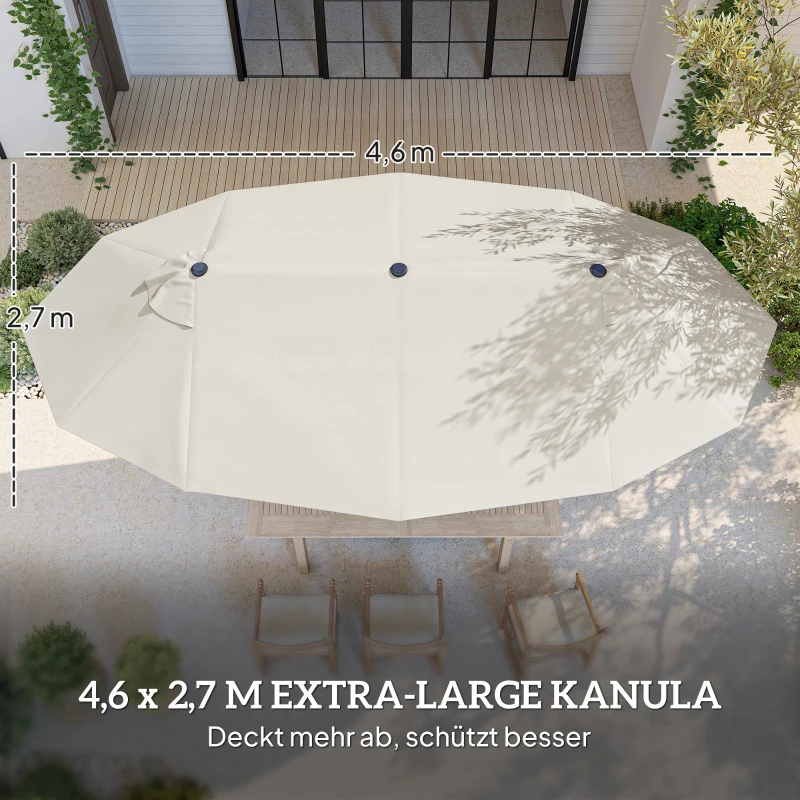 Outsunny dubbele parasol met paraplubak, crèmewit, 4,6 x 2,7 cm