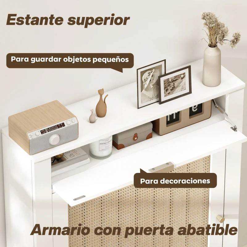 HOMCOM Cubre Radiadores con Puerta Abatible y Ratán Compartimento Diseño Bohemio para Salón Dormitorio Blanco