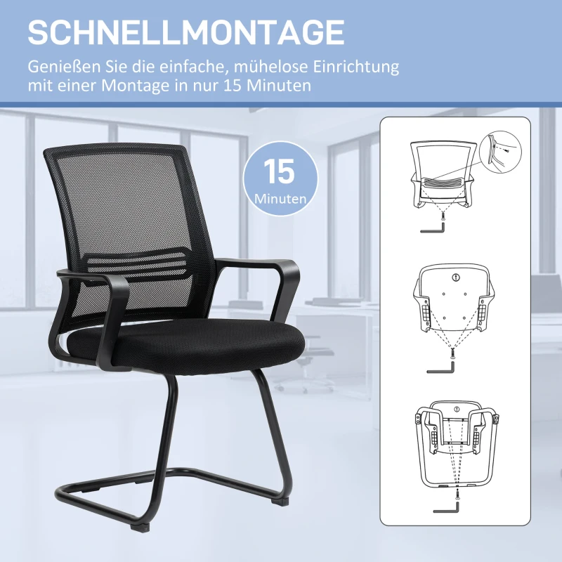 HOMCOM Ergonomischer Stuhl, Netzstoff, Schaumstoff, Metallbeine, Kufenbasis, Schwarz