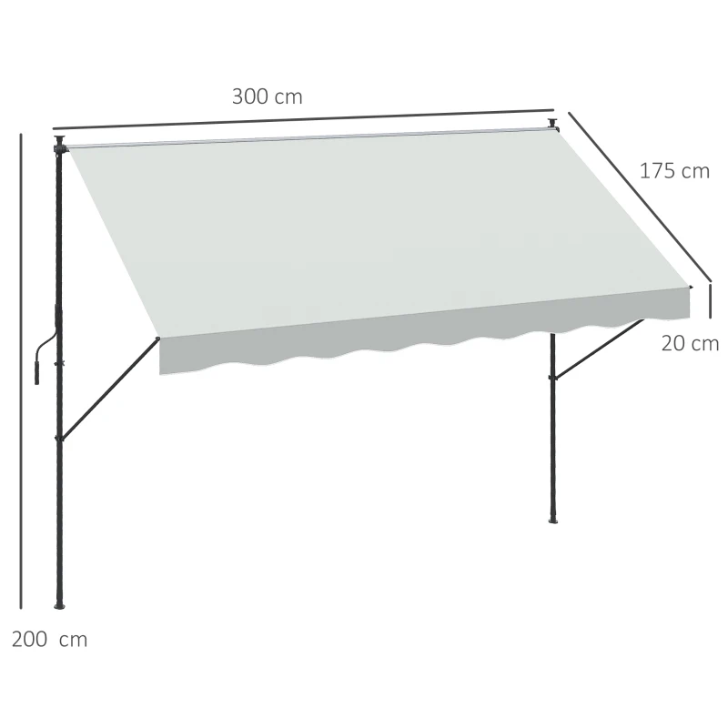 Outsunny Copertină Manuală Retractabilă 300x175x210-310 cm Reglabilă cu Manivelă Protecție Solară UV40+ pentru Balcon Terasă Crem