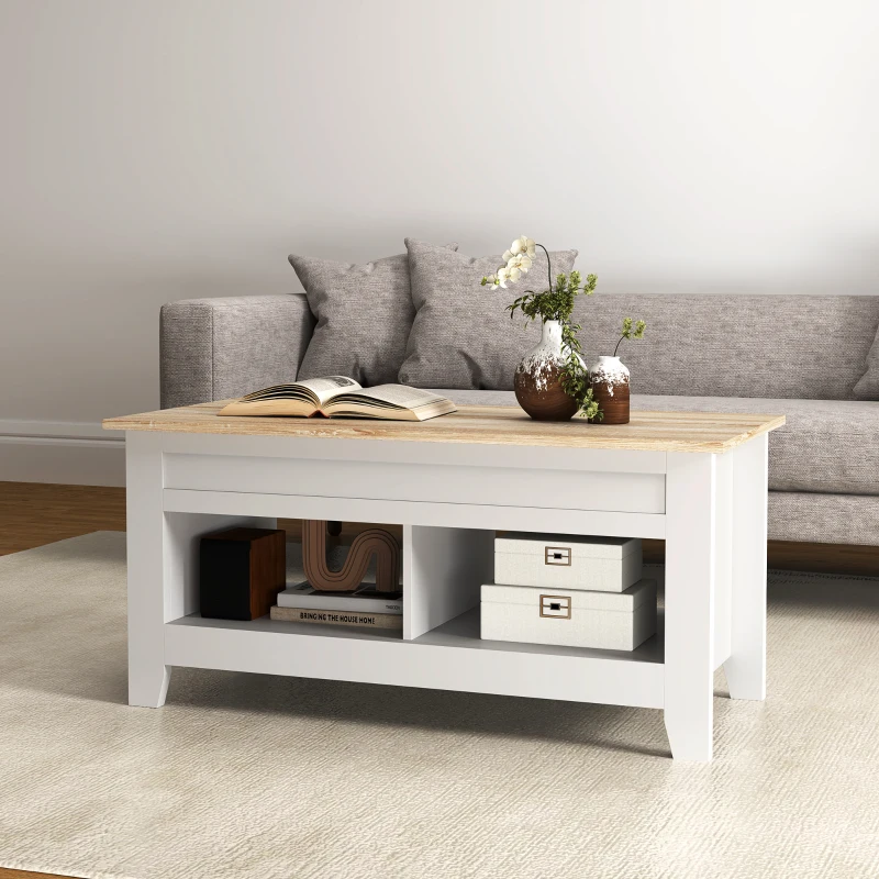 HOMCOM Masă de cafea cu blat rabatabil, masă de living cu rafturi și compartiment ascuns,105 x 50 x 49-62,5 cm alb