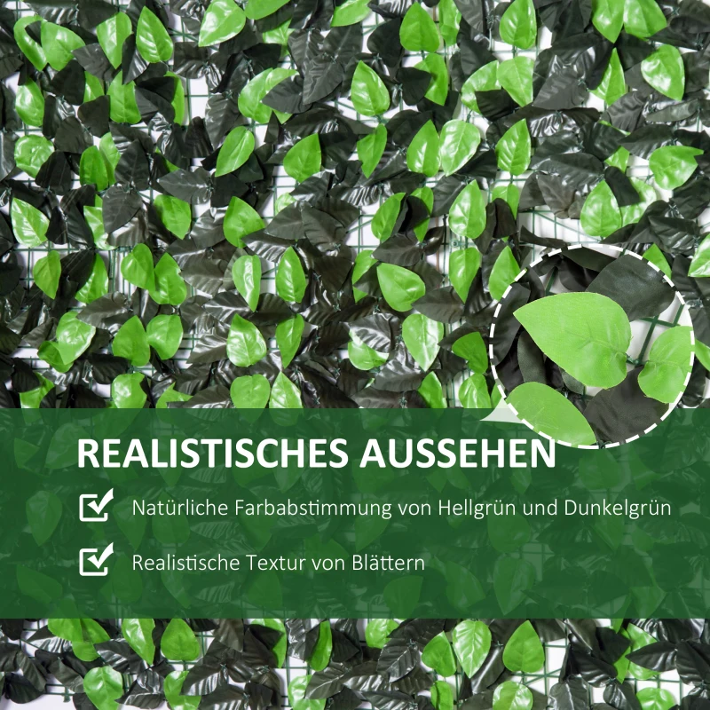 Outsunny Kunsthaag Kunstplant Klimplant, Buitendecoratie, Realistische uitstraling, 300 cm × 100 cm, Donkergroen