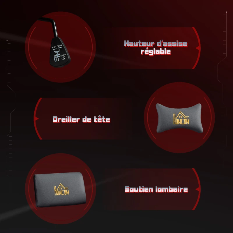 HOMCOM Scaun gaming ergonomic, fotoliu gamer cu cotiere 3D, spătar înclinabil, înălțime reglabilă, 72x76x132cm, gri