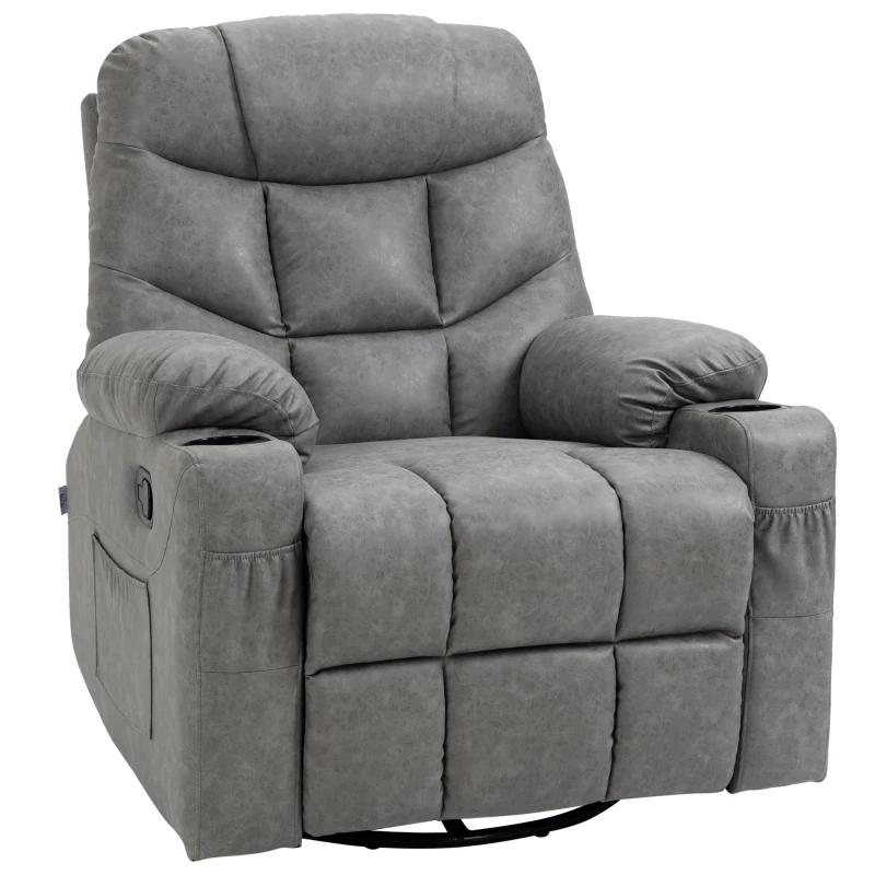 HOMCOM Thick Padded Faux Leather Recliner Armchair - Light Grey