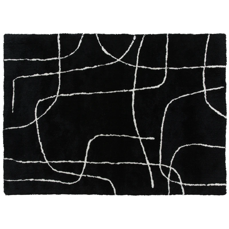HOMCOM Modern Fluffy Area Rug, Geometric Pattern Washable Rug, Soft High Pile Floor Carpet for Living Room, Bedroom, Dining Room, Home Office, 170 x 120 cm, Black