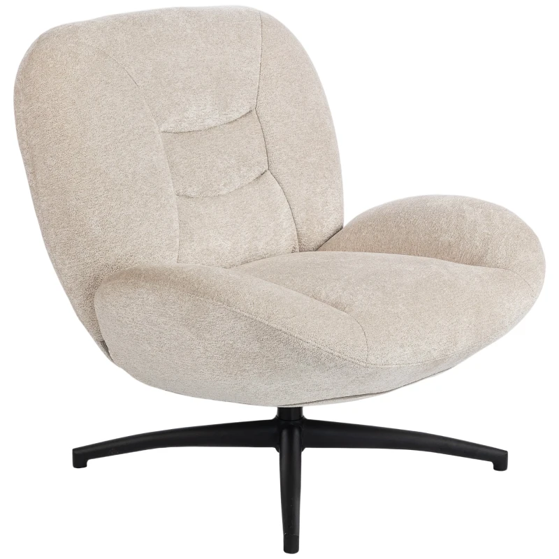 HOMCOM Silla tapizada giratoria, sillón de acento con relleno de algodón PP, tapizado de tela, base de acero, Blanco crema