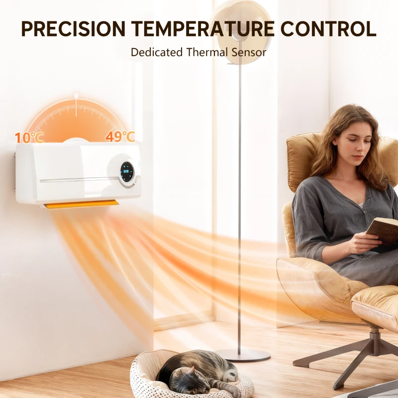 HOMCOM Încălzitor Electric 2000W de Perete cu 3 Moduri, Timer, Telecomandă și Blocare Copii