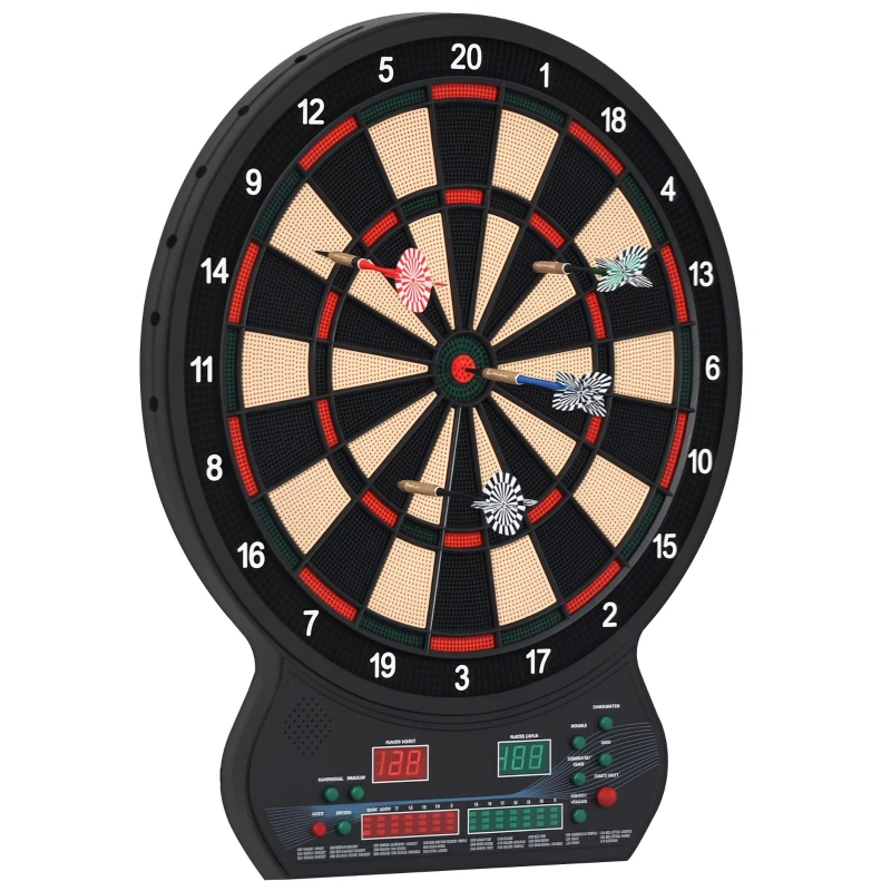 HOMCOM Țintă electronică de darts 27 jocuri principale până la 8 jucători Afișaj LED Negru