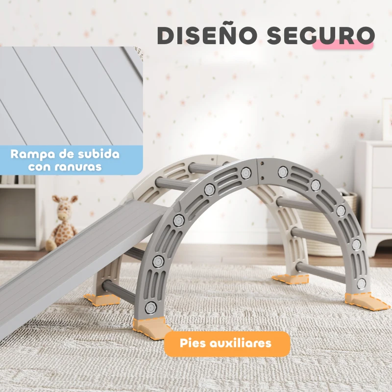 AIYAPLAY Escalada para Niños de 18-48 Meses 4 en 1 con Arco de Escalada Mecedora Rampa y Tobogán 164x70x57 cm Gris y Blanco