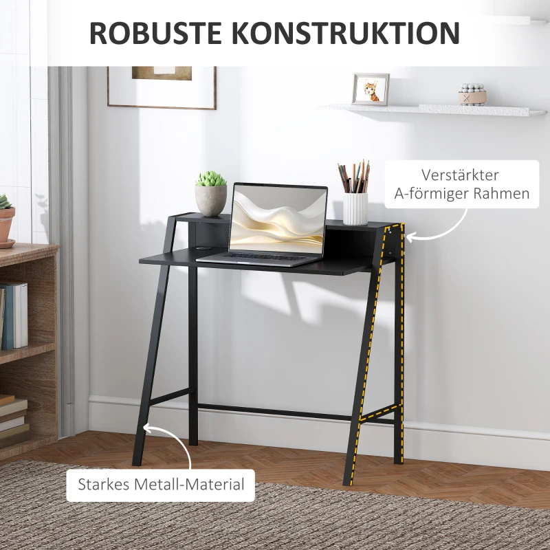 HOMCOM bureau, computertafel, bureau, werktafel met kabeldoorvoer, lade, MDF metaal zwart 84 x 45 x 85 cm
