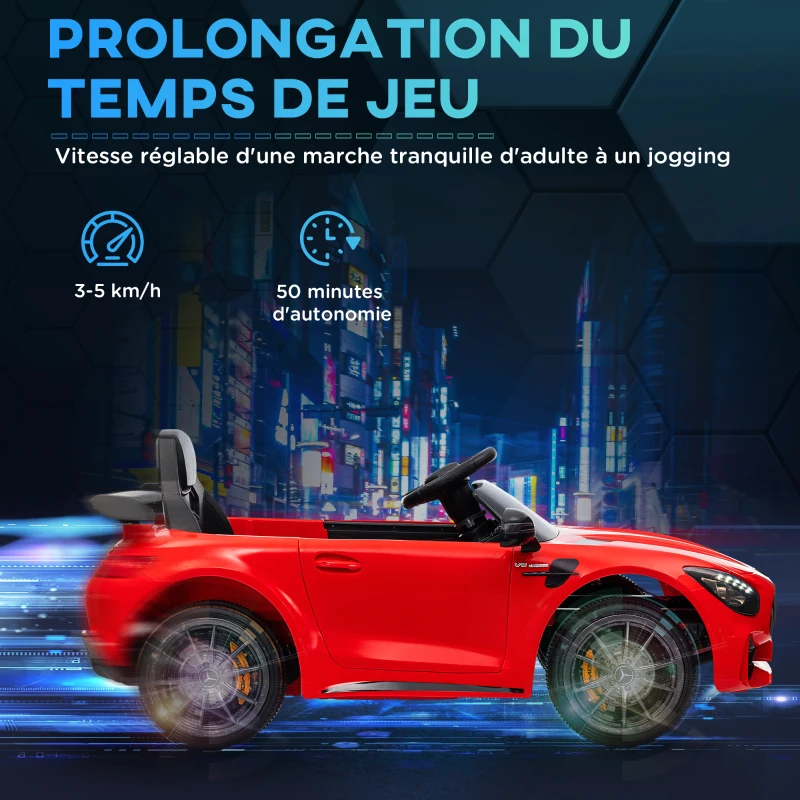 AIYAPLAY Mașină electrică pentru copii licențiată Mercedes-Benz AMG GTR 12V telecomandă 2,4G max. 5 km/h 108 x 67 x 46 cm rouge