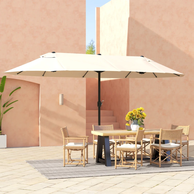 Outsunny dubbele parasol XXL Staal Polyester voor strand en tuin, ideaal voor gezin, Beige