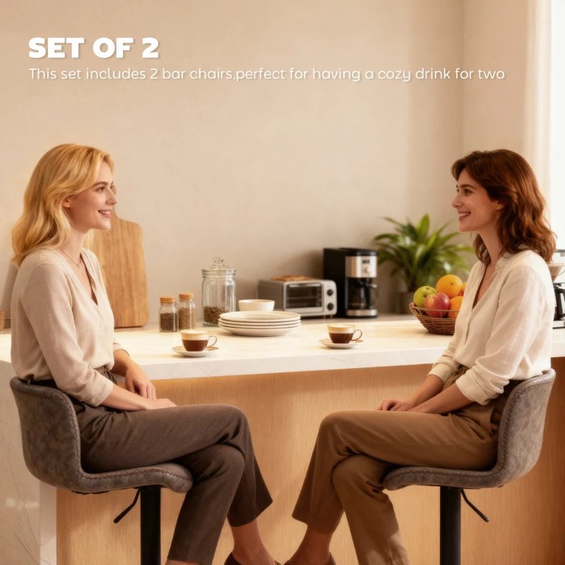 HOMCOM Bar Stools Set of 2, PU Leather Barstools with Backrest and Footrest for Kitchen, Counter, Breakfast Bar, Brown