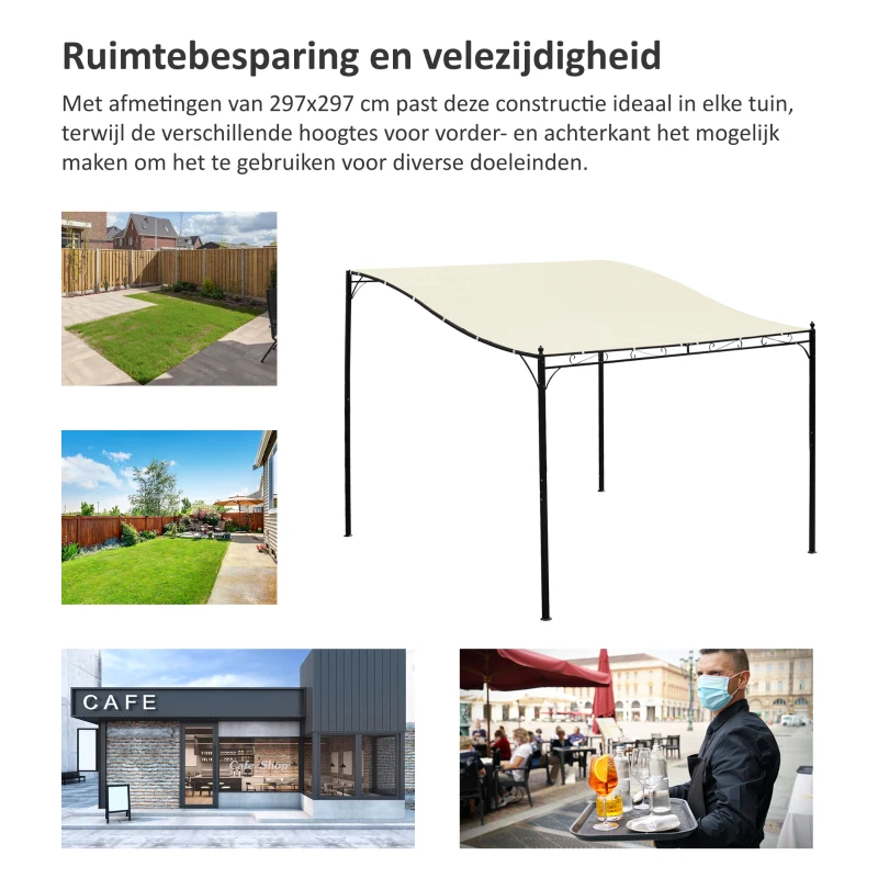 Outsunny Pergola tuinpergola 297x297 cm, Metaal overkapping voor tuin, Creme