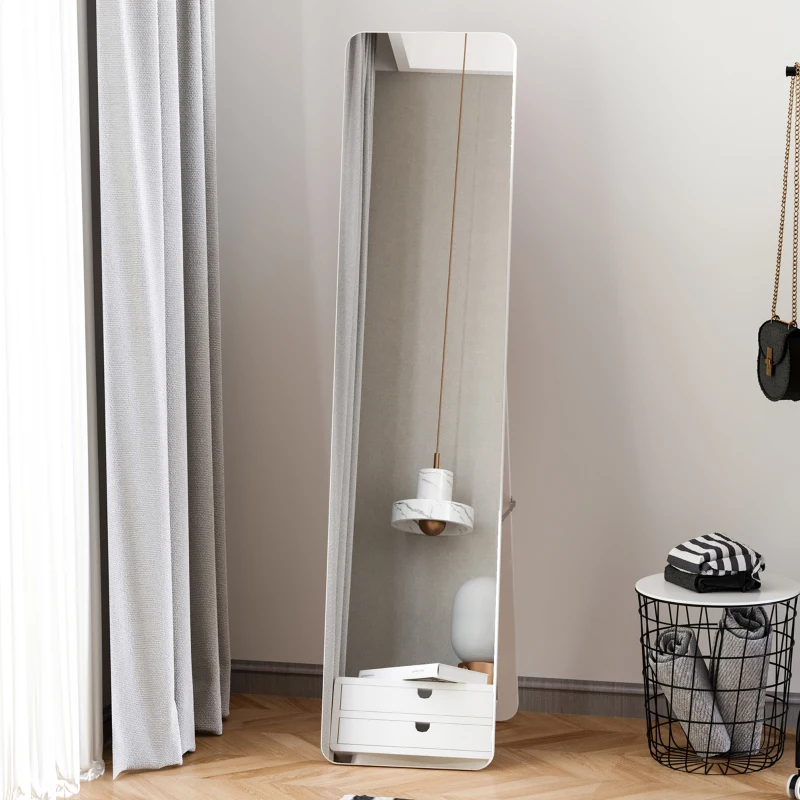 HOMCOM Oglindă pe Picior și de Perete dreptunghiulară dim. 37L x 43l x 156H cm Aspect Lemn Alb