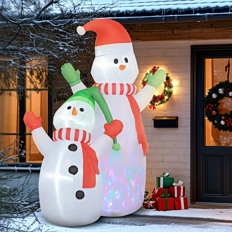 Outsunny Om de zăpadă gonflabil de Crăciun, 240 cm, decorațiune gonflabilă de Crăciun cu lumini LED, alb