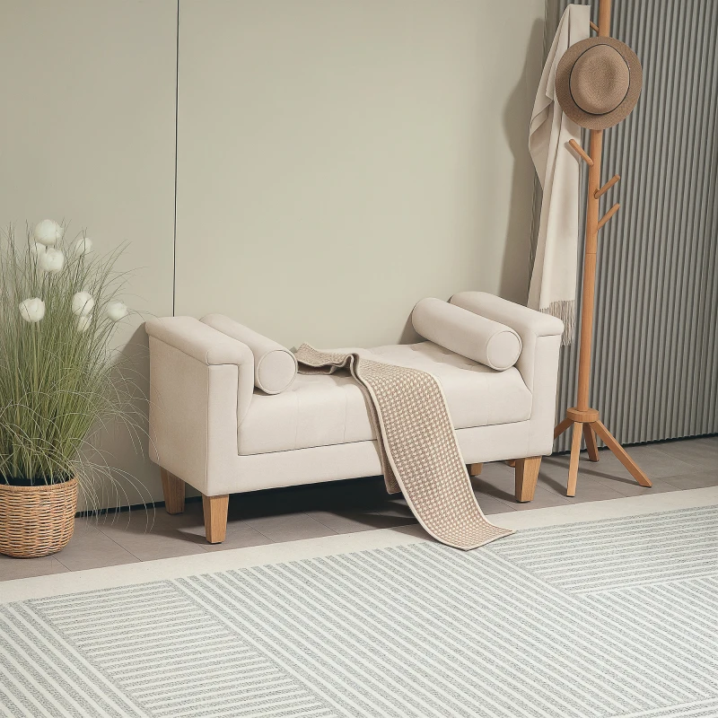 HOMCOM Elegante Gestoffeerde Bank in Vintage Stijl met 2 Kussens, Chenille Bekleding, 115 x 44 x 58 cm, Beige(m-9)