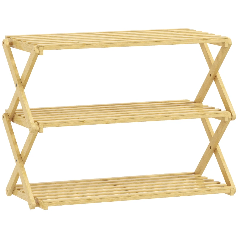 HOMCOM Zapatero Estrecho de Bambú Zapatero Vertical Plegable de 3 Niveles Sin Instalación Natural