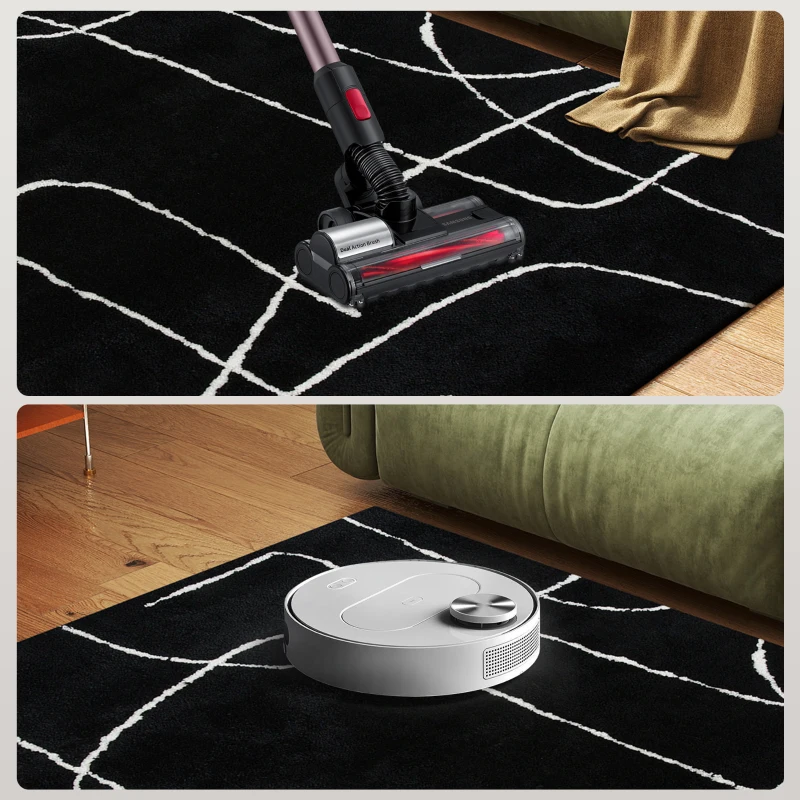 HOMCOM Modern Fluffy Area Rug, Geometric Pattern Washable Rug, Soft High Pile Floor Carpet for Living Room, Bedroom, Dining Room, Home Office, 170 x 120 cm, Black