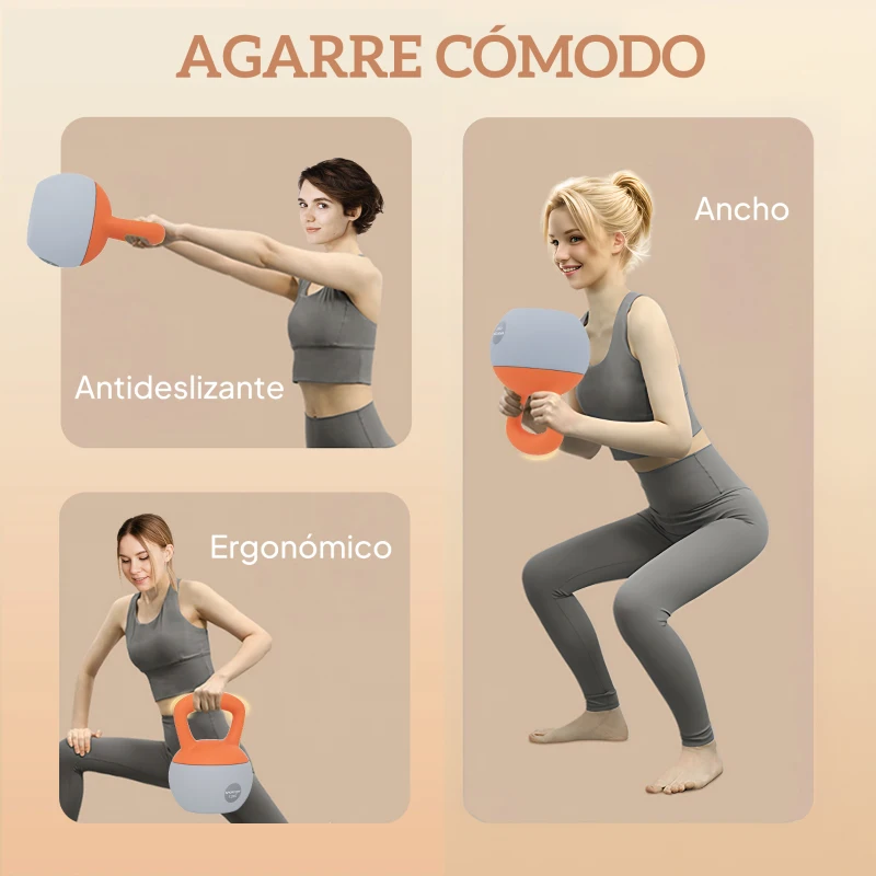 SPORTNOW Pesa Rusa 12 kg Kettlebell Relleno de Arena Metálica Mango Antideslizante para Casa 21x21x30 cm Naranja y Gris