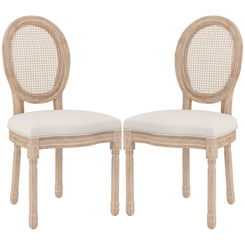 HOMCOM Set de 2 scaune de sufragerie, scaune de bucătărie, design vintage, aspect împletitură Wiener, natural + crem