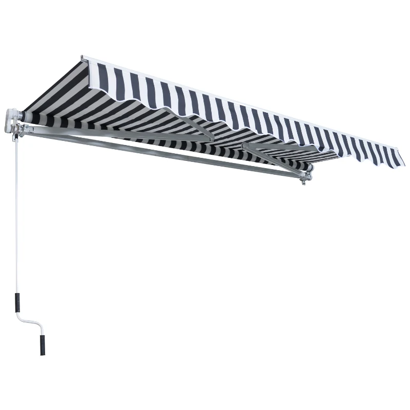 Outsunny Markiză cu braț articulat - Protecție solară cu manivelă 3,5 x 2,5 m Gri+Alb Aluminiu Poliester