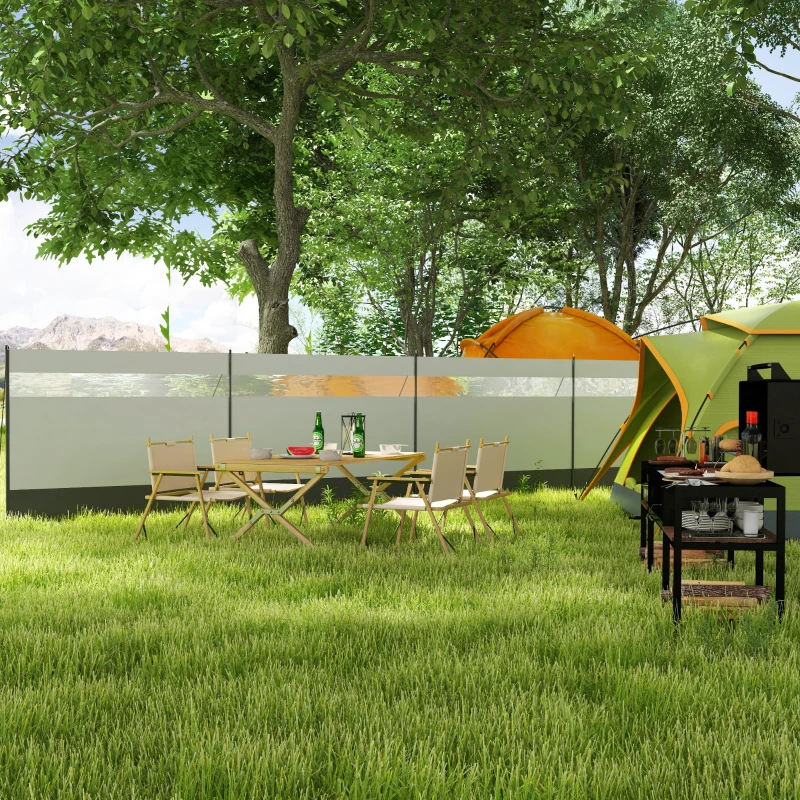 Outsunny Paravan brise-vent de camping portabil pliabil cu sac de transport și stâlpi din oțel dim. 725 cm x 140 cm gri deschis