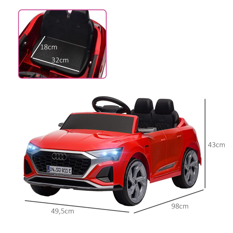 AIYAPLAY Elektro-Kinderauto, 12V Audi Q8, 3-5 km/h, Fernsteuerung, Scheinwerfer, Musik, Rot