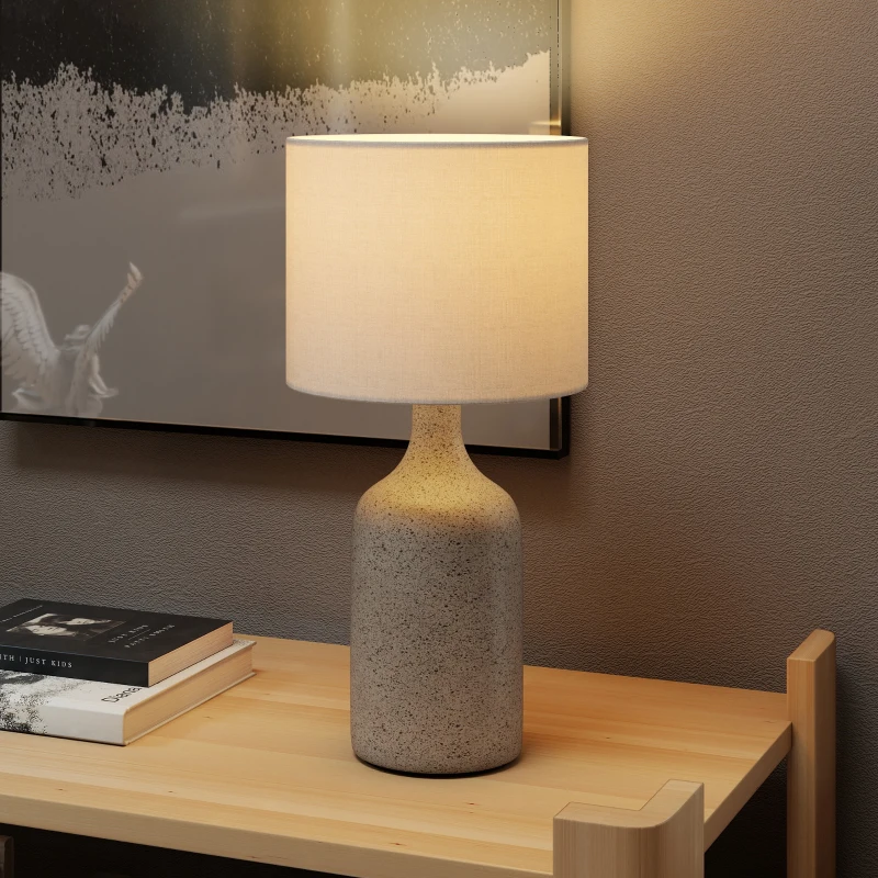 HOMCOM Lampa stołowa, lampka nocna biurkowa z ceramiczną podstawą, lnianym kloszem, 22x22x45 cm Piaskowy brąz+biały