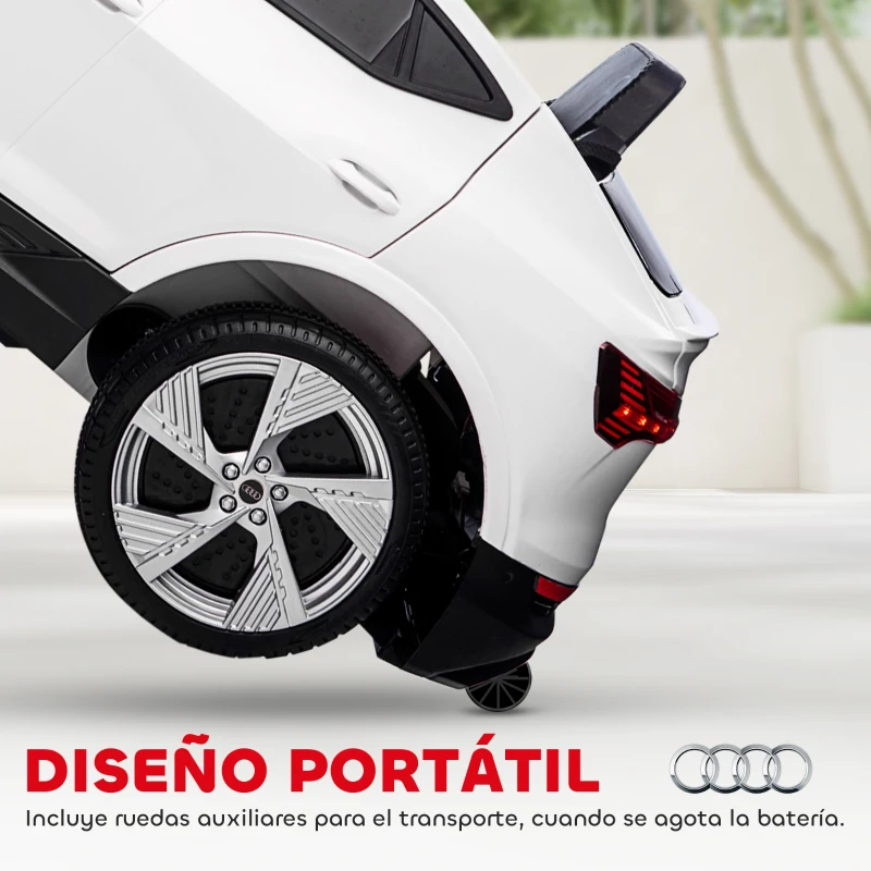 HOMCOM Coche de Batería para Niños 12V Audi E-tron con Mando a Distancia Faros Bocina Música Velocidad 3-5 km/h Blanco
