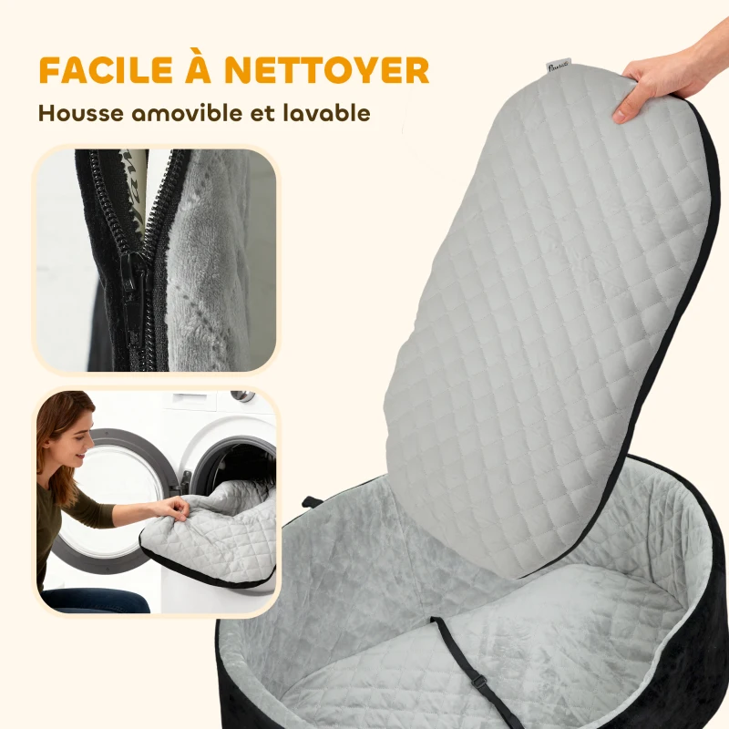 PawHut Siège auto pour chien avec ceinture de sécurité et fixation siège de voiture pour chien rembourré 77 x 43 x 28 cm noir