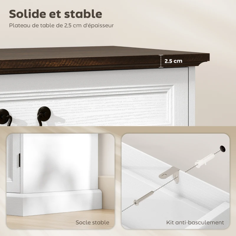 HOMCOM Buffet salon, meuble de rangement avec 4 portes, 2 tiroirs silencieux, étagères réglables, 140x40x85cm, blanc et marron