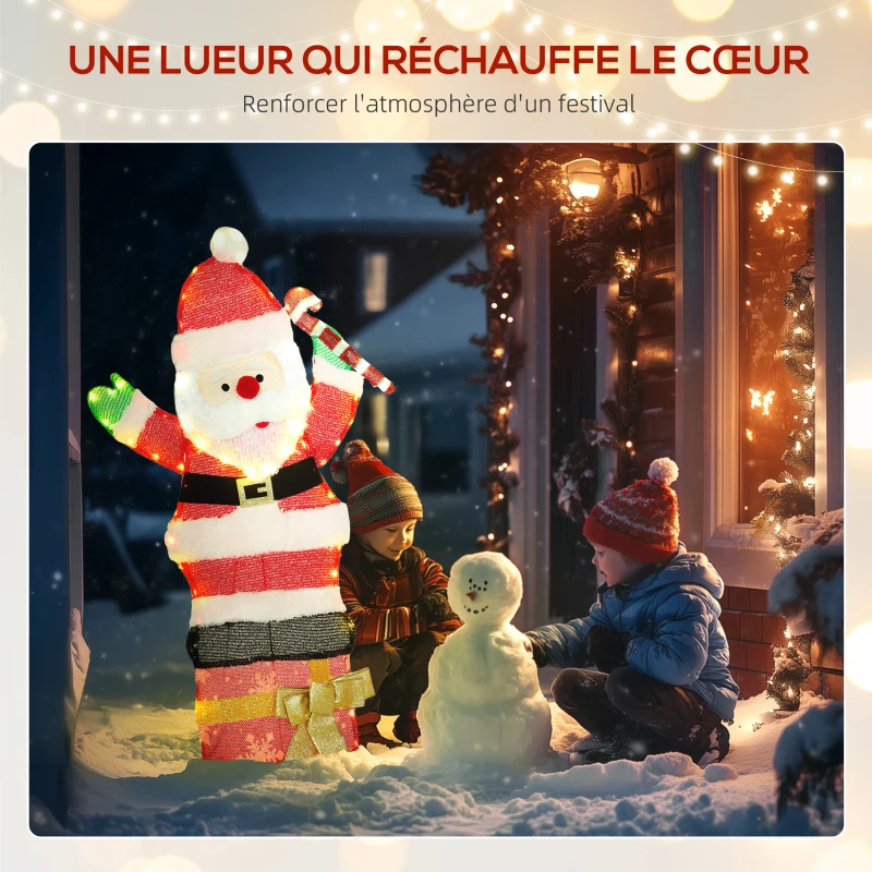 Outsunny Père Noël lumineux de 90 cm avec 97 LED blanc chaud, décoration de Noël pour intérieur et extérieur