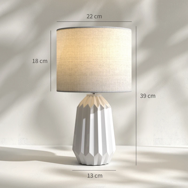 HOMCOM Lampa stołowa, lampka nocna z lnianym abażurem, przełącznik kołyskowy, lampa biurkowa, 22 x 22 x 39 cm, biały