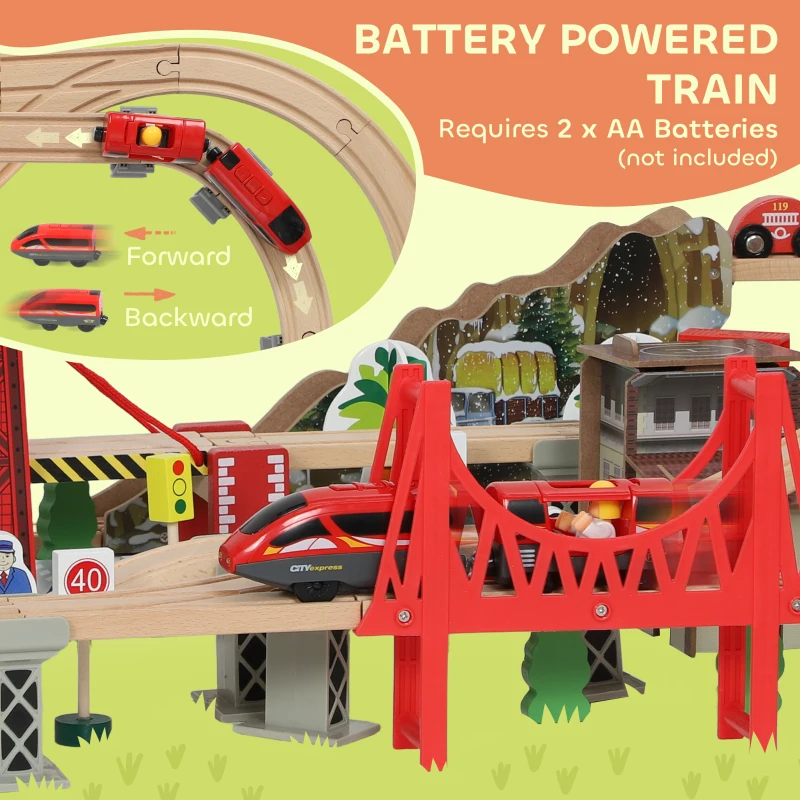 AIYAPLAY Wooden Train Set, 100 Pieces, Magnetic Crane, Beech Wood, Colorful