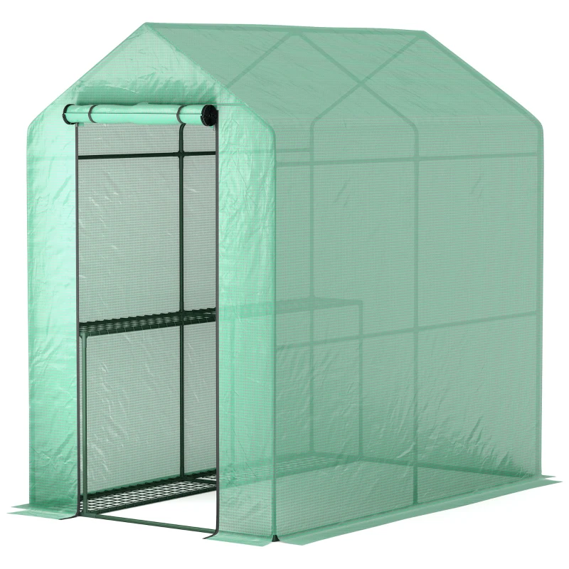Outsunny 120 x 186cm Walk-In Greenhouse, with Shelves - Green