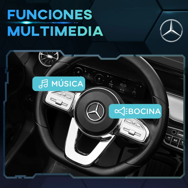 HOMCOM Coche Eléctrico para Niños Mercedes-Benz EQA 12V Control Remoto Música Bocina Velocidad 3-8 km/h  111,5x69x52,5 cm Negro