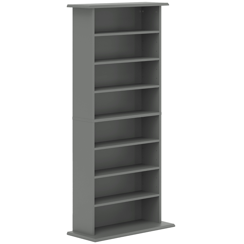 HOMCOM Almacenamiento para CD y DVD con 8 compartimentos y 6 baldas ajustables, capacidad máx. 360 CD/185 DVD y Blu-ray, gris