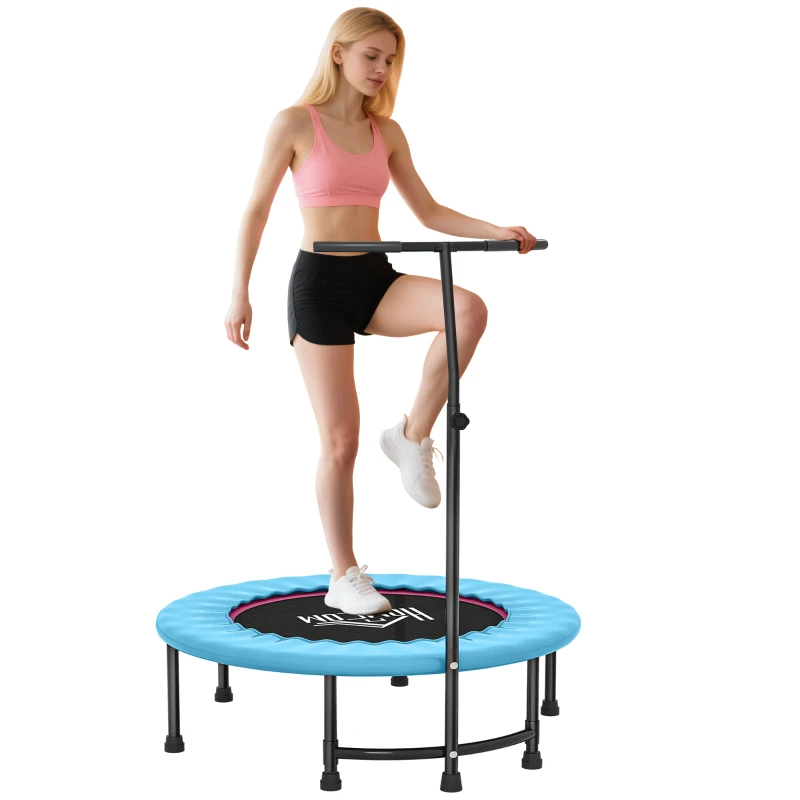 HOMCOM 40" Fitness Trampoline with Adjustable Handle, Rebounder Trampoline, Mini Jumper for Indoor Exercise Workout, Blue