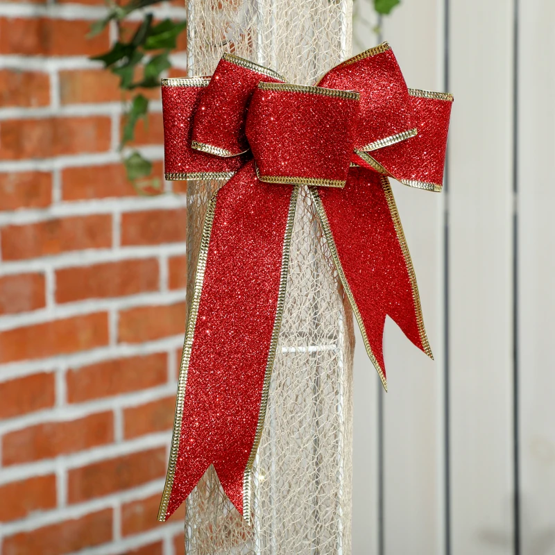 Outsunny 2,15 m oświetlony słup latarni, 155 diod LED, zewnętrzna latarnia świąteczna, czerwona kokarda, wodoodporny, do ogrodu, na taras