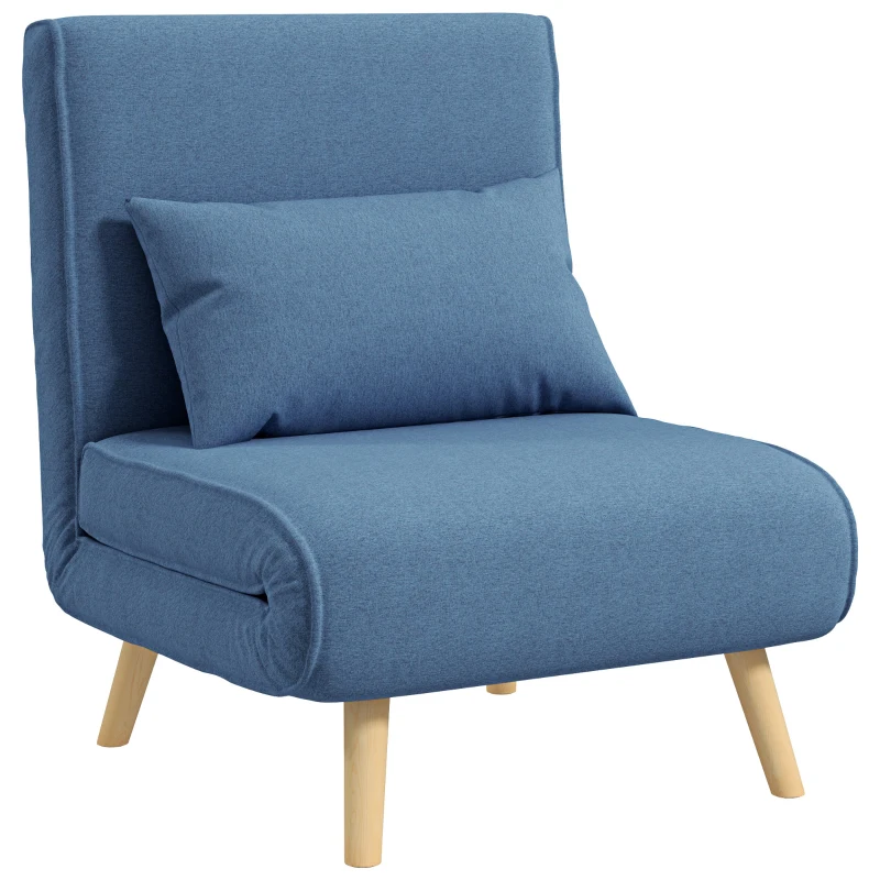 HOMCOM Fauteuil chauffeuse convertible 3 en 1 lit fauteuil lit 1 place dossier 5 positions en tissu avec coussin, bleu