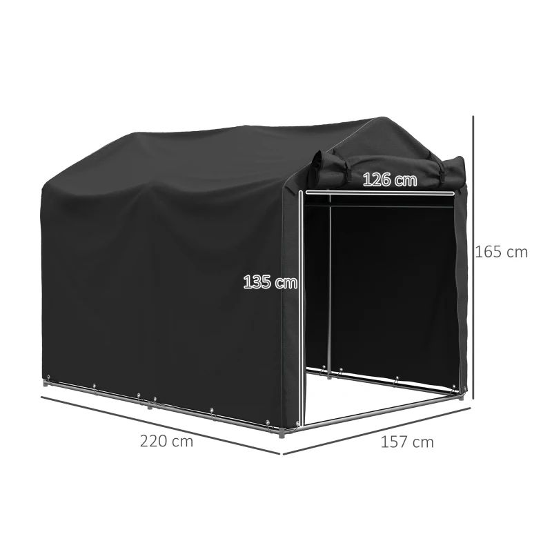 Outsunny Garagenzelt, wasserdicht Zeltgarage mit Tür, UV-beständig 220 x 157 x 165 cm Schwarz(m-3)